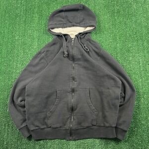 Vintage Open Trails Full Zip Hoodie Men's XL Faded Black Cream Thermal Lined Y2K